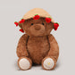 Close-up of the plush teddy bear short-pile fabric and stitched paw seams