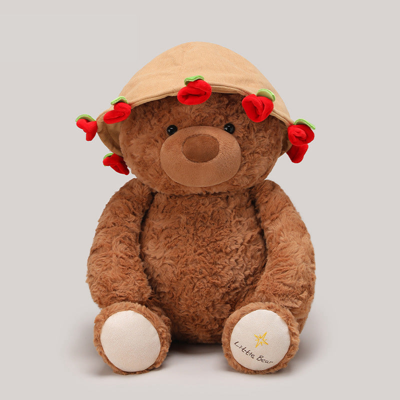 Close-up of the plush teddy bear short-pile fabric and stitched paw seams