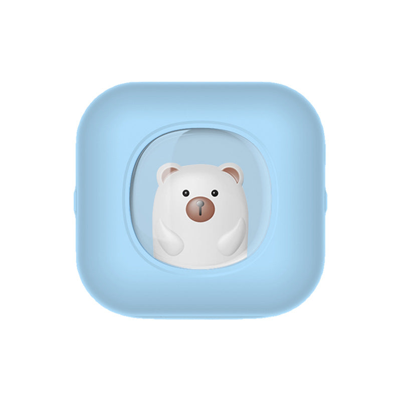 Blue thermal printer with a small bear seen through a round window, front view, X7 blue option