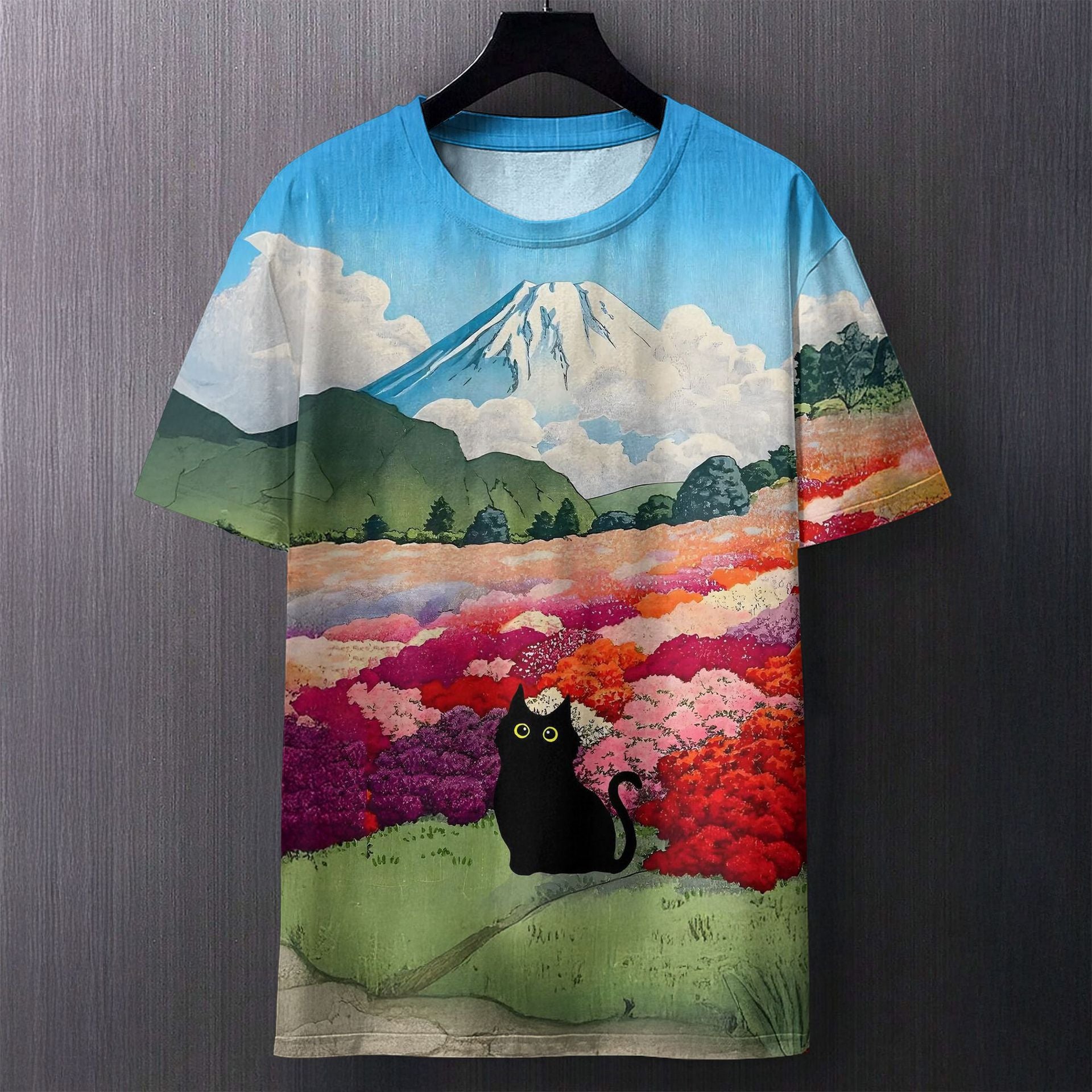Men's Digital Print T-Shirt Streetwear Casual Top | top down arrangement layout