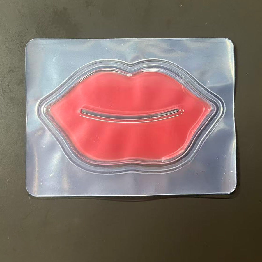 Coral pink hydrogel jelly lip mask patch on its clear backing