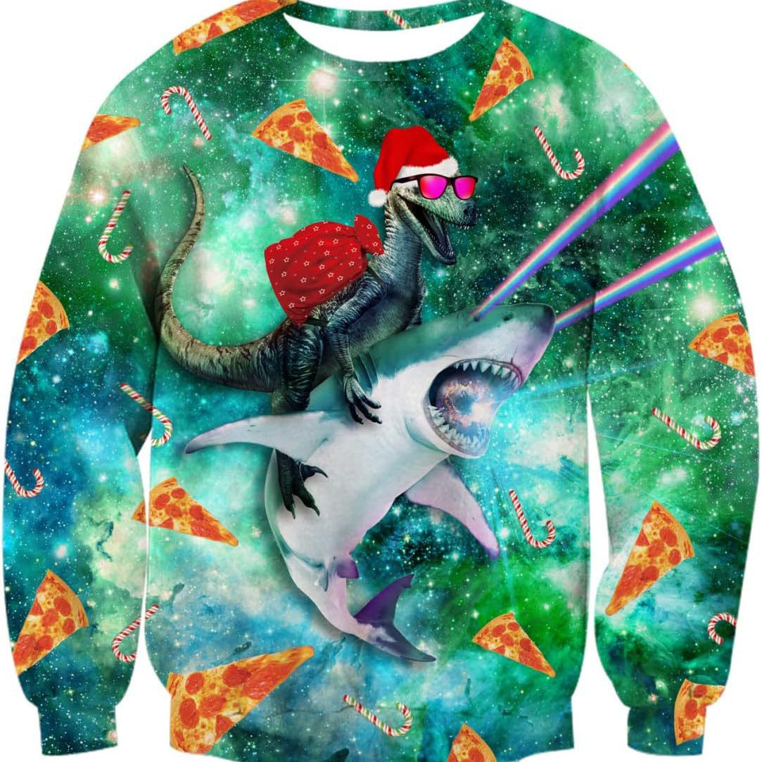 All over print ugly Christmas crew neck sweatshirt in polyester, one of eight festive designs