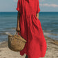 Wide view highlighting the cotton linen dress silhouette
