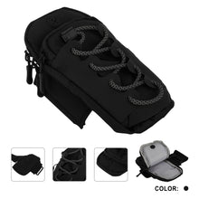 Black Sports Phone Armband Bag with Zip Pocket and Laced Cord