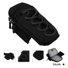 Black Sports Phone Armband Bag with Zip Pocket and Laced Cord
