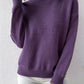 Purple half-high neck pullover sweater with long sleeves worn with white trousers, size S variant image