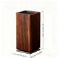 Acacia knife holder with size chart showing 11.3 by 11.3 by 23.1 centimeter dimensions