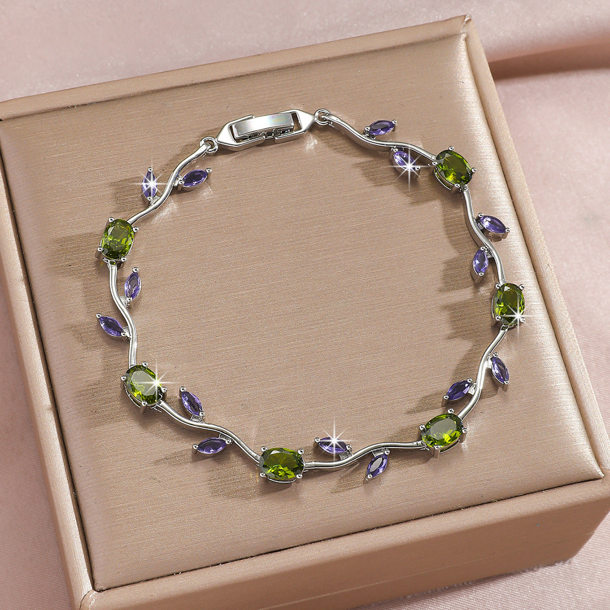 Zircon Gold Plated Leaf Design Bracelet | side profile detail close up