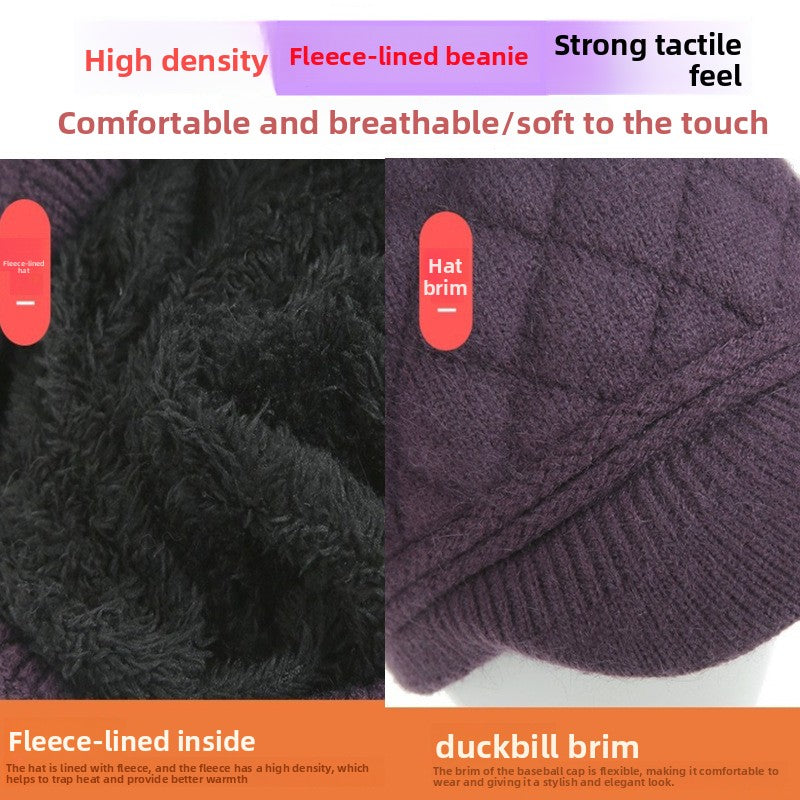 Fleece-Lined Knitted Winter Hat with Scarf Option