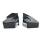 Pair of glossy carbon fiber pattern plastic shock absorber covers from two angles, carbon pattern option