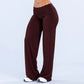 Women's fold over waist wide leg yoga pants in burgundy