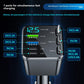 Black car charger showing two USB ports, two PD ports, a voltage display and three retractable cables