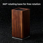 Walnut toned acacia knife block with black bristle insert and stainless rotating base