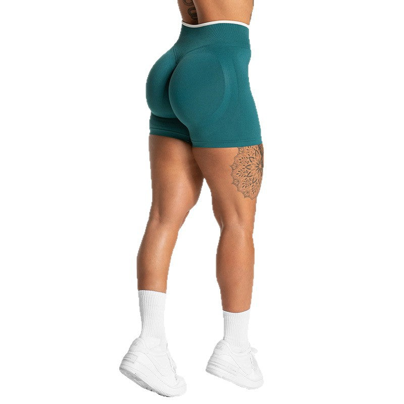 High-waisted scrunch-back shorts from the seamless activewear set, rear view