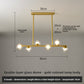 Gold pendant light with six double-layer glass dome shades, 80 cm long, 62 cm high, 3-color LED option