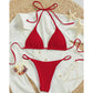 Red ribbed halter triangle bikini set with tie side briefs, flat lay, size S variant