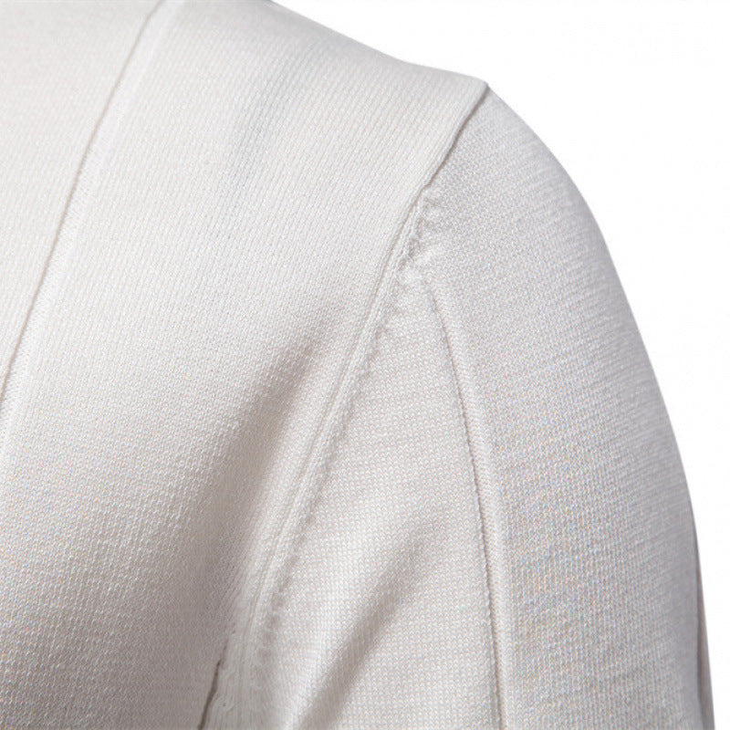 Men's knitted shirt laid flat showing full short-sleeve shape