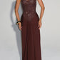Strapless long dress with sequin bodice and draped skirt in dark brown, size M option