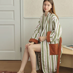Striped Hooded Absorbent Cotton Bathrobe