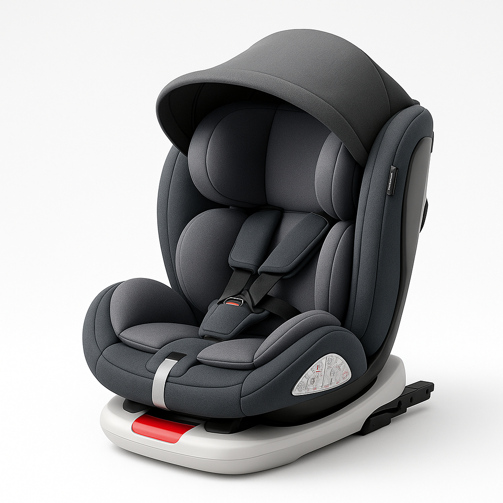 Close up of the cushioned padding and headrest inside the child car seat