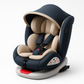 Child car seat with fold-down sun canopy extended over the headrest