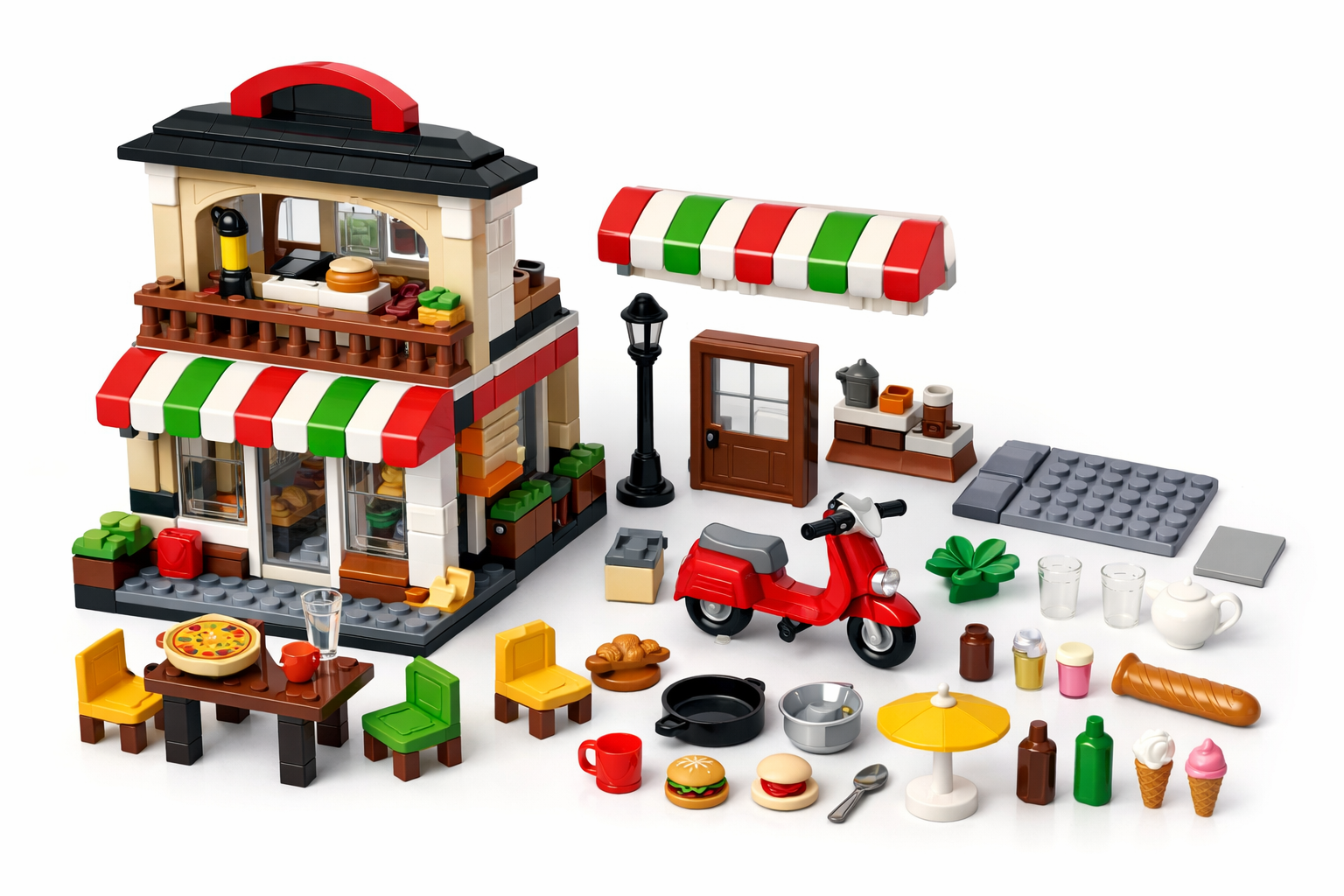 Close-up of the chunky bricks and vehicle pieces in the building set