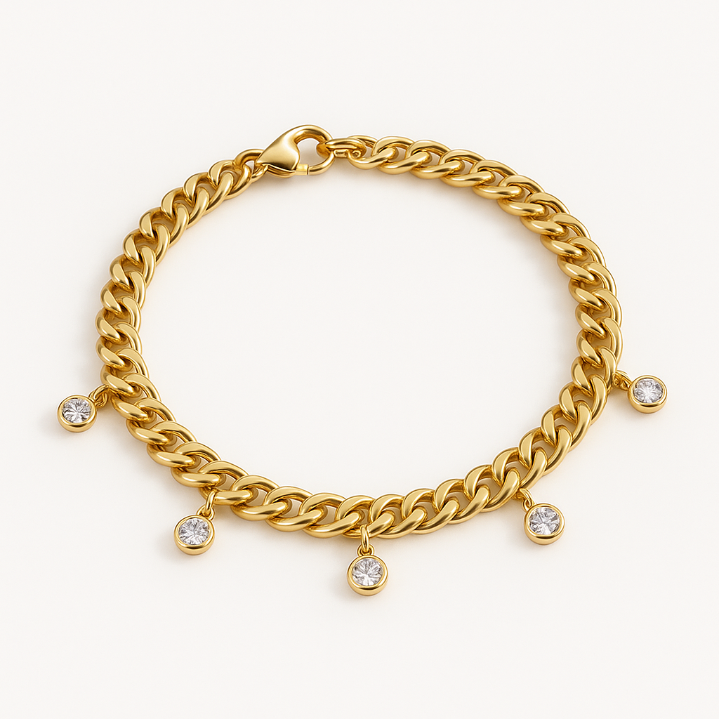 Macro of the lobster clasp and safety catch on the bracelet