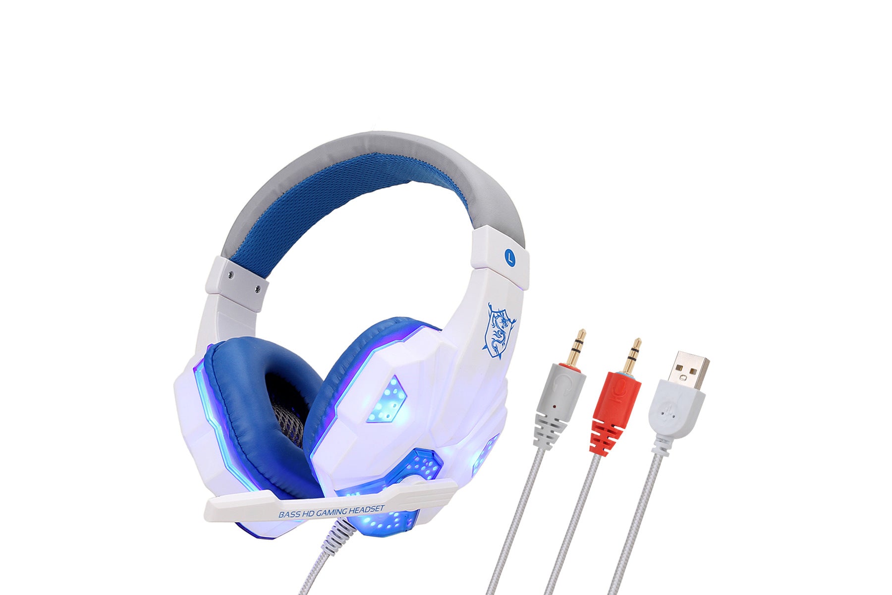 Gaming headset connectors showing 3.5mm and USB wired cables