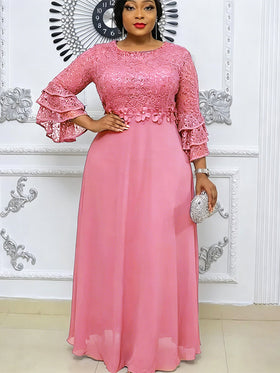 Floral Lace Chiffon Maxi Dress