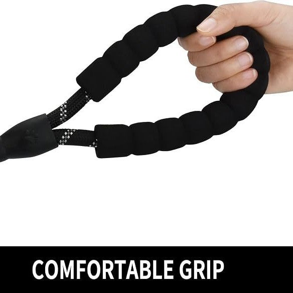 Metal swivel snap hook at the clip end of the braided nylon rope dog leash