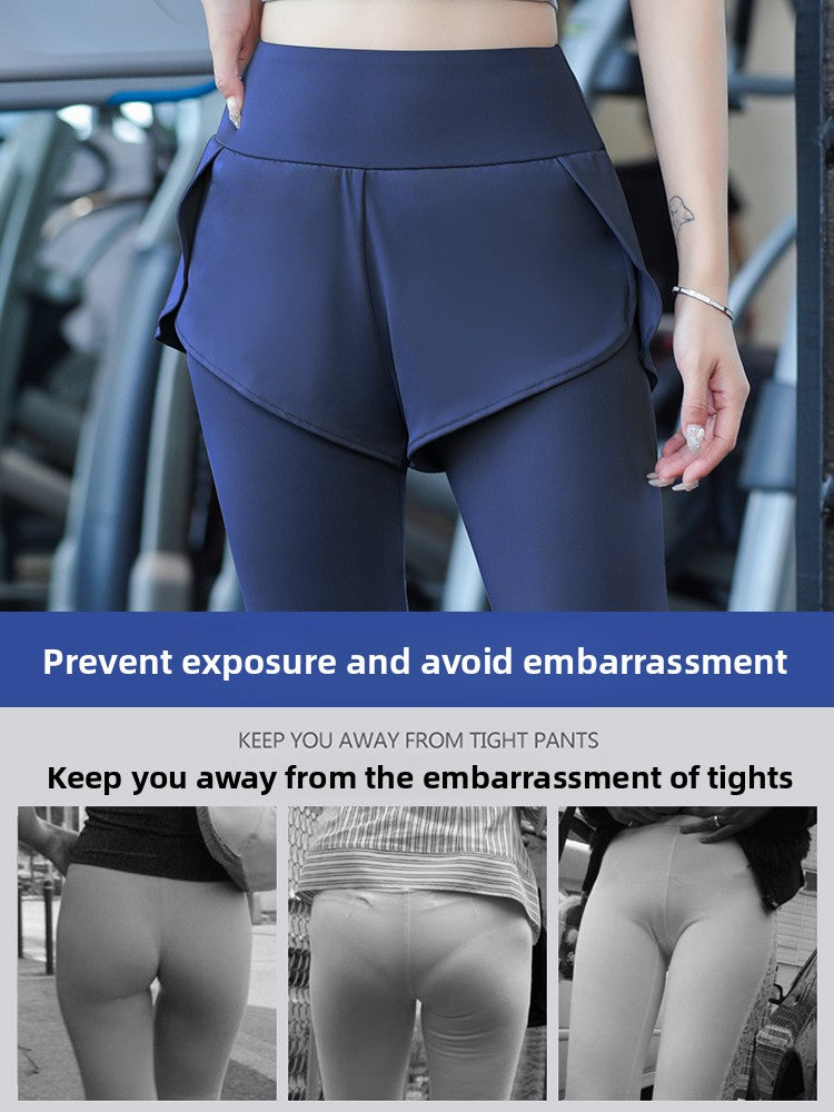 Detail of the smooth quick dry fabric stretched across the thigh