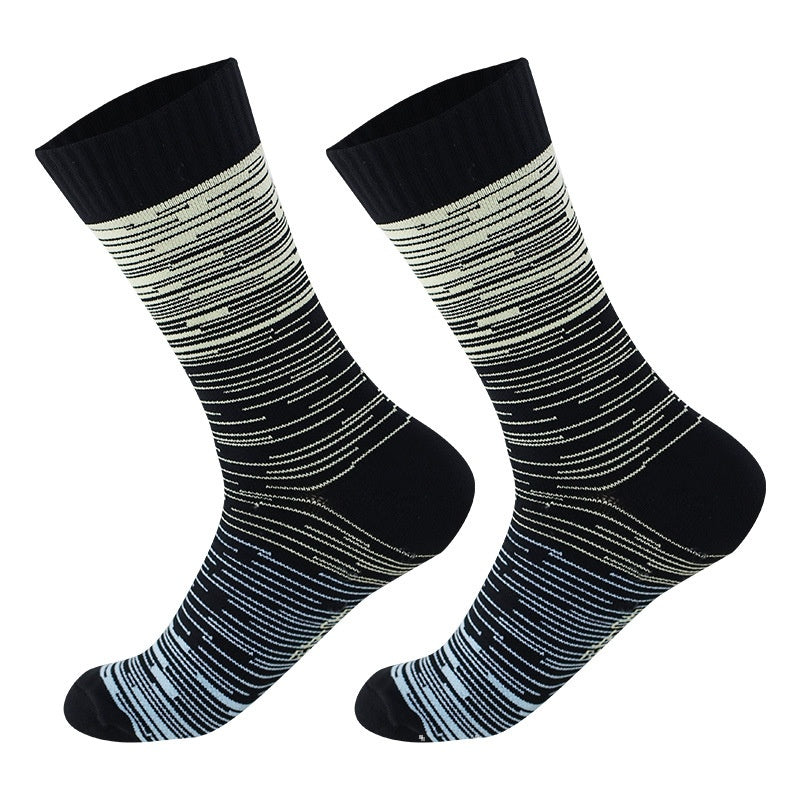 Waterproof black crew socks with cream streaks and a light blue striped toe, size L 43-46