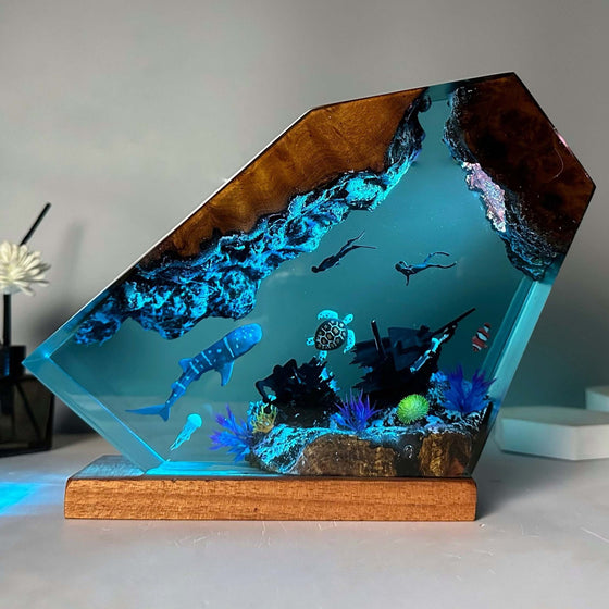 Underwater Diver Resin and Wood Night Light