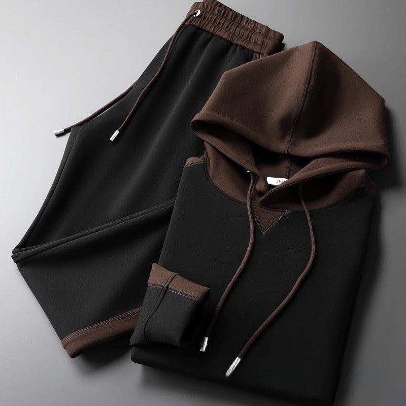 Men's Fleece-Lined Hooded Tracksuit Set | macro material texture detail
