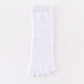 White five-toe cotton sock laid flat with individual knit toe compartments