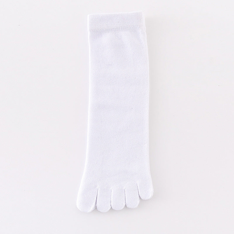 White five-toe cotton sock laid flat with individual knit toe compartments