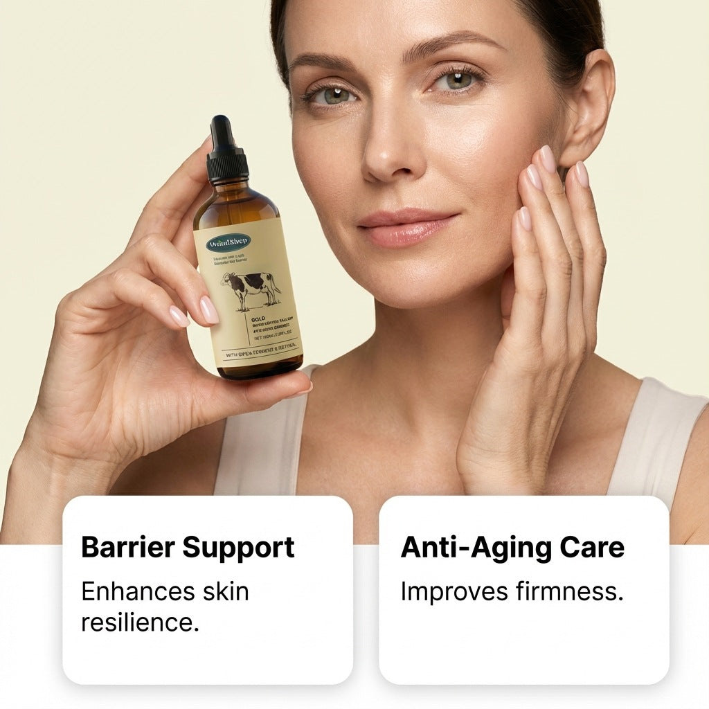 WoodSleep tallow face essence amber dropper bottle with bifida ferment and retinol