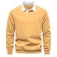 Close up showing the soft hand of the knit on the polo collar pullover