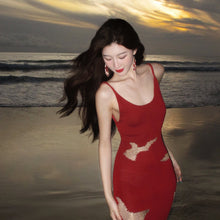 Knitted Hollow Out Backless Tie Up Dress