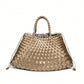 Gold metallic woven handbag with braided handles and drawstring cords, Gold variant