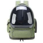 Green Oxford pet carrier backpack with a clear bubble dome and side ventilation grommets