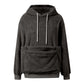 Dark Gray option, size L: plush fleece hooded sweatshirt with white drawstrings and large front pocket