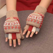 Jacquard Knit Flip-Top Convertible Gloves with Fleece Lining