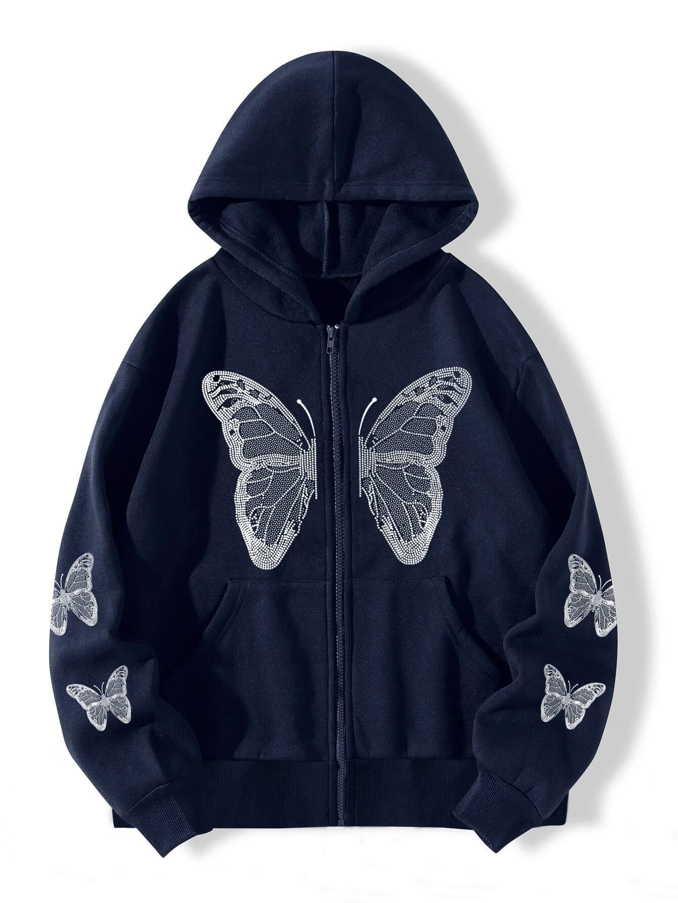 Rhinestone butterfly zip hoodie presented neatly for a gift ready look