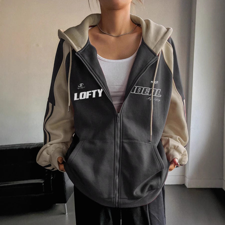 Hooded Loose Fit Color Block Sweatshirt