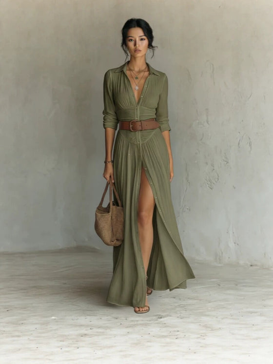 Womens Collared Shirt Dress with Belt