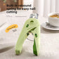 Green LED pet nail clipper showing the rebound spring between the contoured handles and the LED button