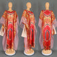 Rose red ground African print kaftan with sheer mesh oversleeves, Color 5 option photo