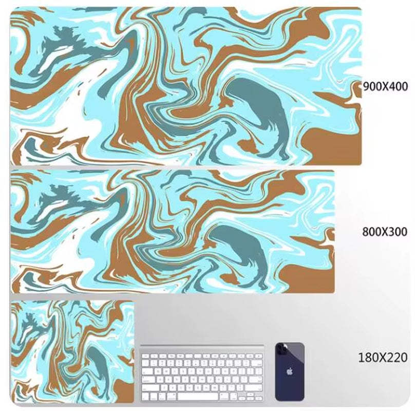 Blue Large Gaming Mouse Pad XXL Strata Liquid Deskmat Non-Slip Rubber Game Mouse Mat Computer Keyboard Mats Big Mausepad Gamer