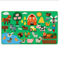 Farm themed felt story board with felt barn, tractor and farm animal pieces on green felt